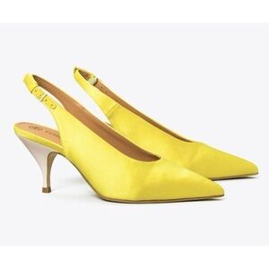 Tory Burch 70mm Satin Leather Slingback Heels Yellow Size 7 NWT